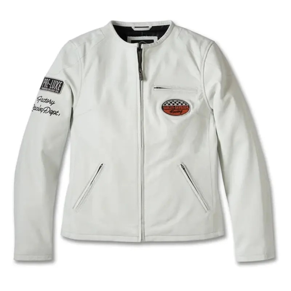 White Biker Jacket with Patches